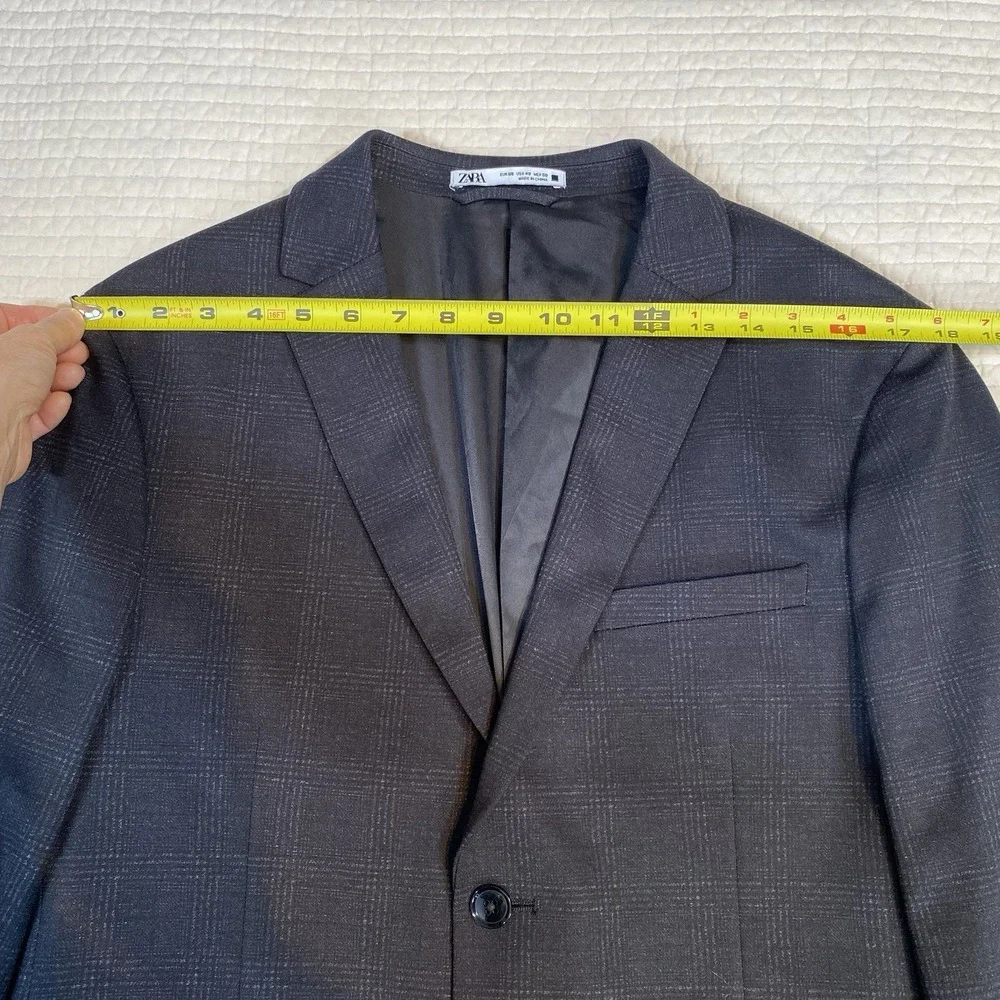 Zara Mens Gray Plaid Check Sport Coat Suit Blazer Jacket Size 40 Two Button